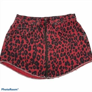 Carmar Red Leopard Denim Mini Skirt